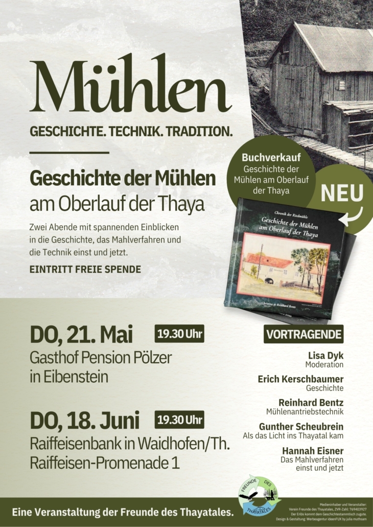 Einladung zum Vortrag Geschichte der Mühlen am 21.05.2026